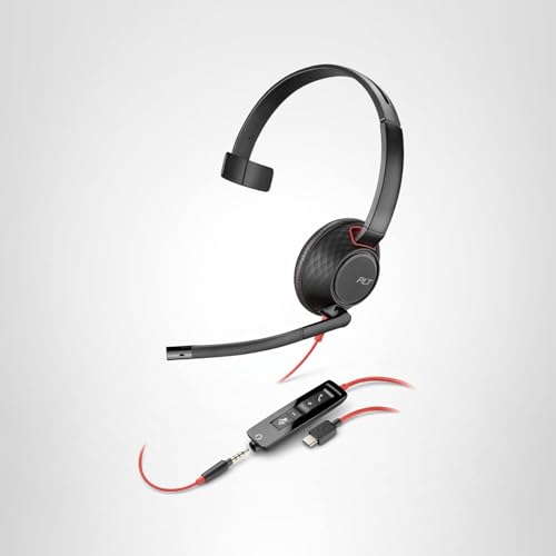Poly Blackwire 5210 Wired Headset (Plantronics) Flexible Noise-Canceling Boom