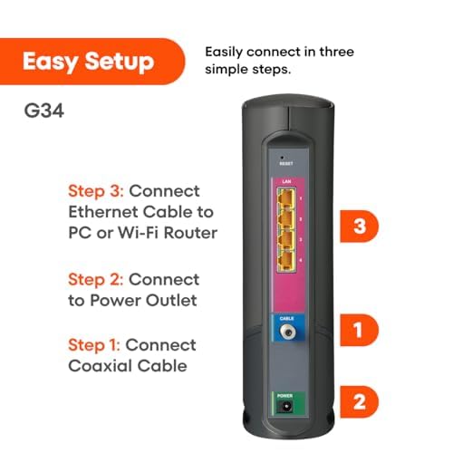 ARRIS (G34) - Cable Modem Router Combo - Fast DOCSIS 3.1 Gigabit WiFi 6 (AX3000)