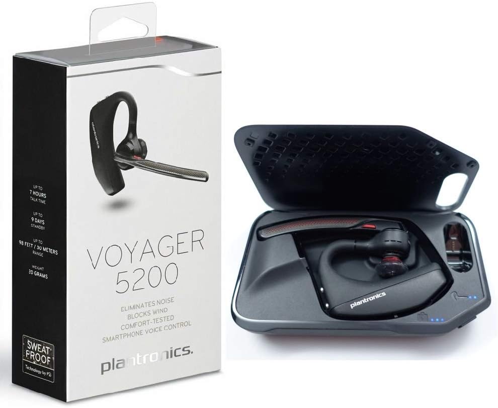 Plantronics Voyager 5200 Bluetooth Headset Earpiece with Charging Case Kit