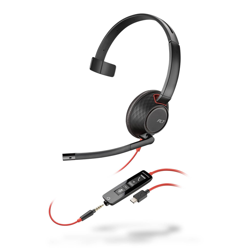 Poly Blackwire 5210 Wired Headset (Plantronics) Flexible Noise-Canceling Boom