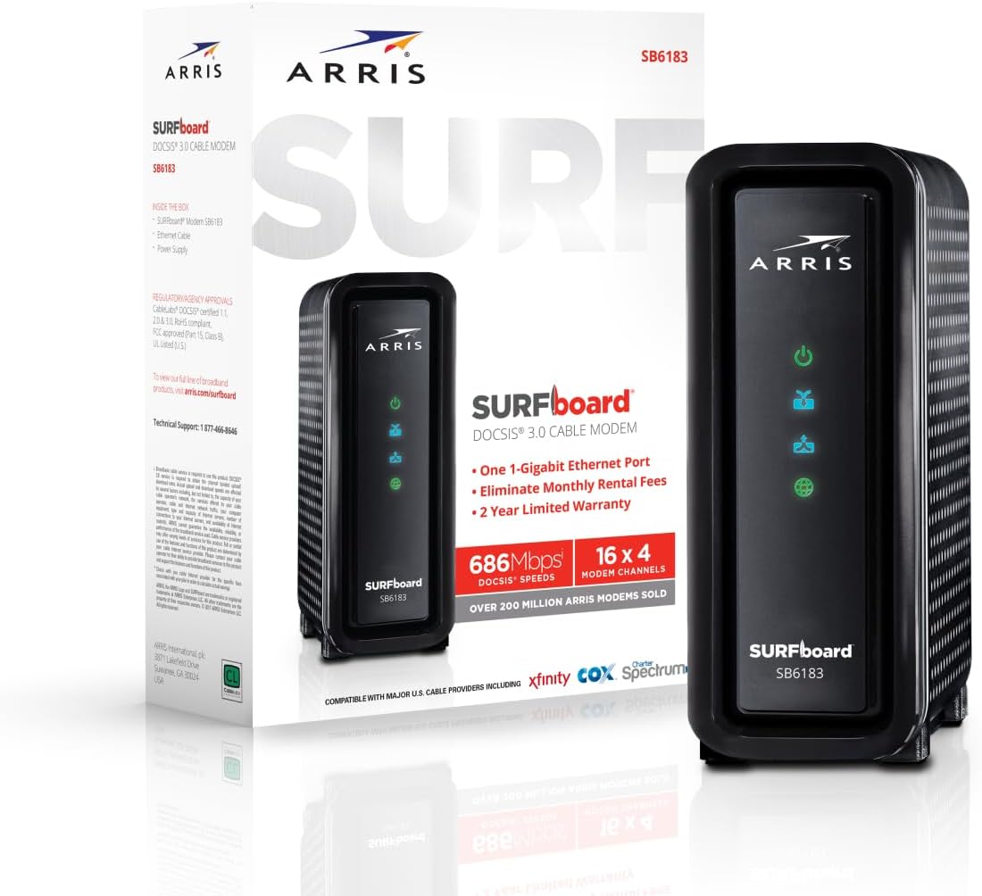 ARRIS (SB6183) -Cable Modem - Fast DOCSIS 3.0 16x4 Gigabi