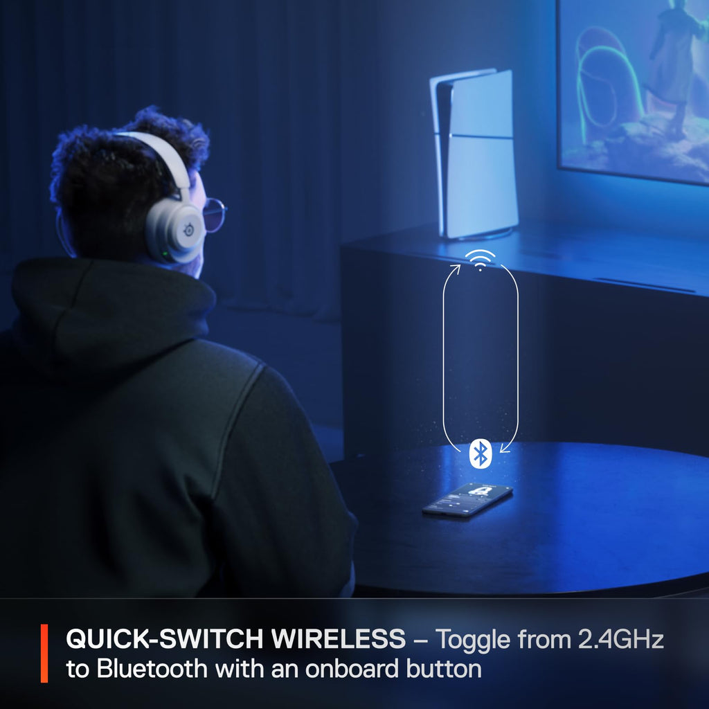 SteelSeries Arctis Nova 5P Wireless Multi-System Gaming Headset — White — Neodymium Magnetic Drivers — 100+ Audio Presets — 60 HR Battery — 2.4GHz or BT — Gen2.X Mic — PS5, PS4, PC, Switch, Mobile