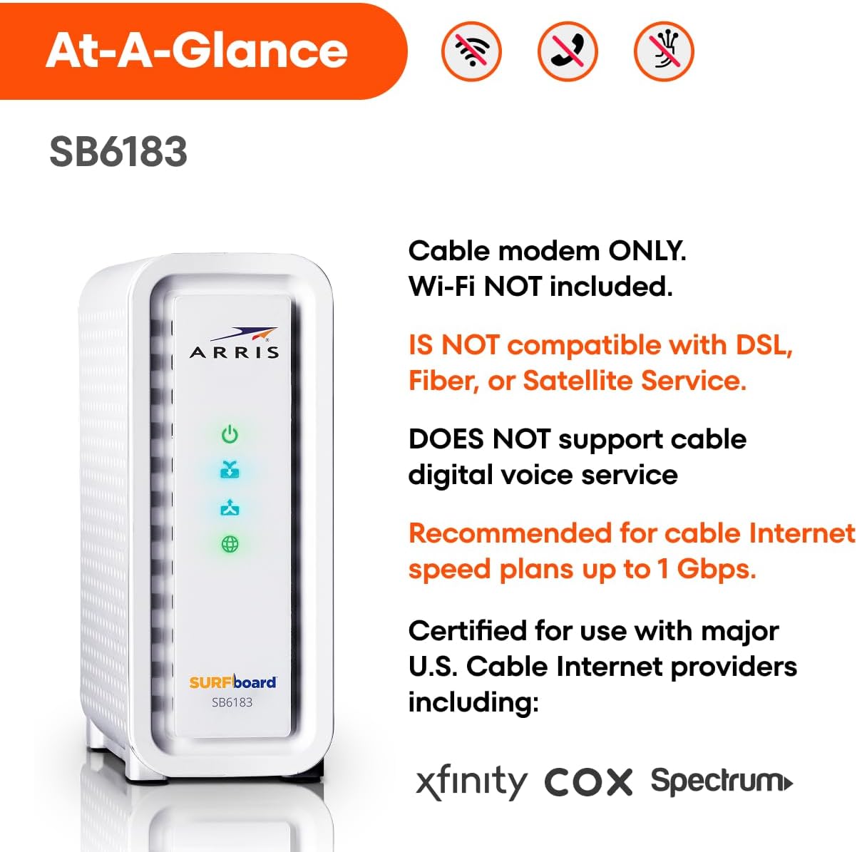 ARRIS (SB6183) -Cable Modem - Fast DOCSIS 3.0 16x4 Gigabi