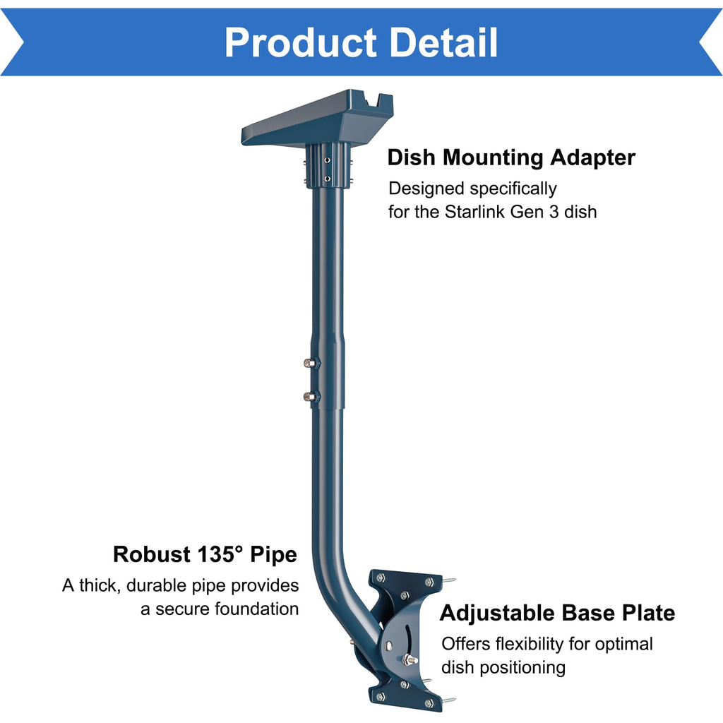 Starlink Gen 3 Mount Adapter Aluminum Alloy, 15.7" Heavy Duty Steel Pivot Pole