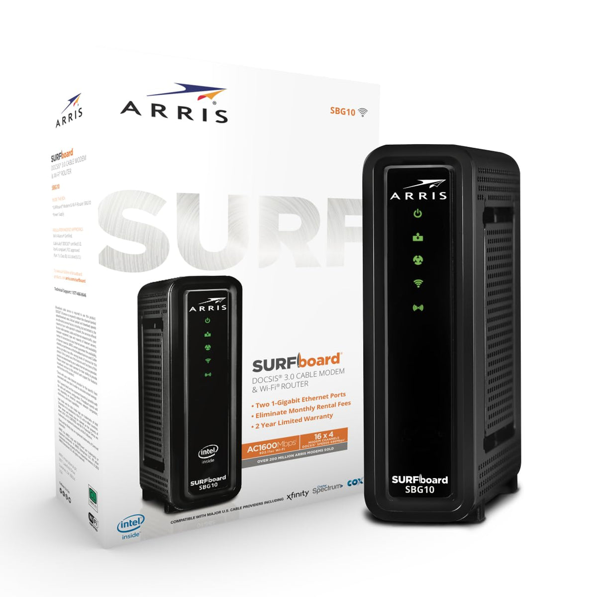 Arris (SBG10) - Cable Modem Router Combo - DOCSIS 3.0 16 x 4 Gigabit