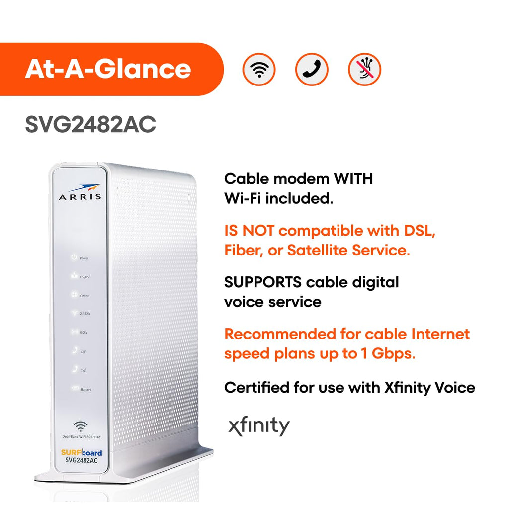 Arris (SBG10) - Cable Modem Router Combo - DOCSIS 3.0 16 x 4 Gigabit