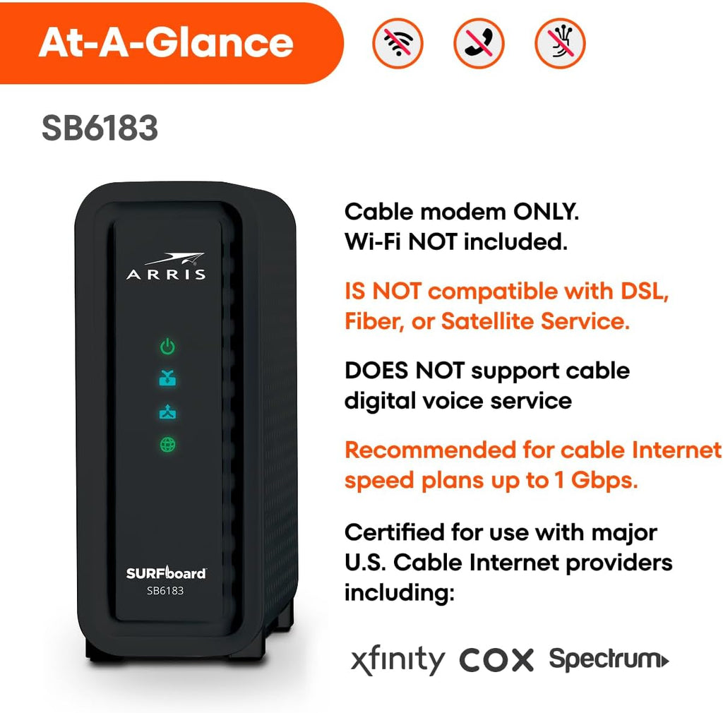 ARRIS (SB6183) -Cable Modem - Fast DOCSIS 3.0 16x4 Gigabi