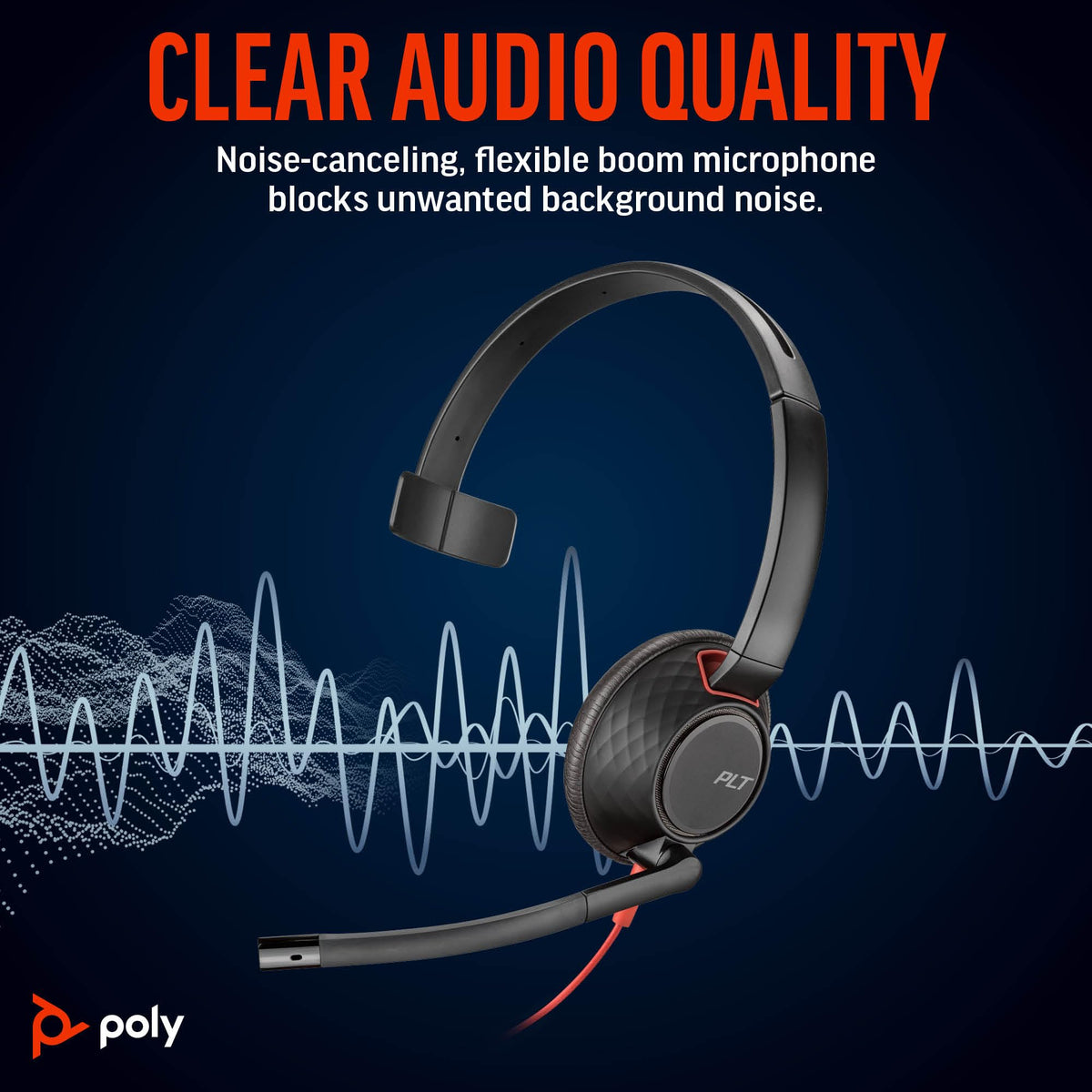 Poly Blackwire 5210 Wired Headset (Plantronics) Flexible Noise-Canceling Boom