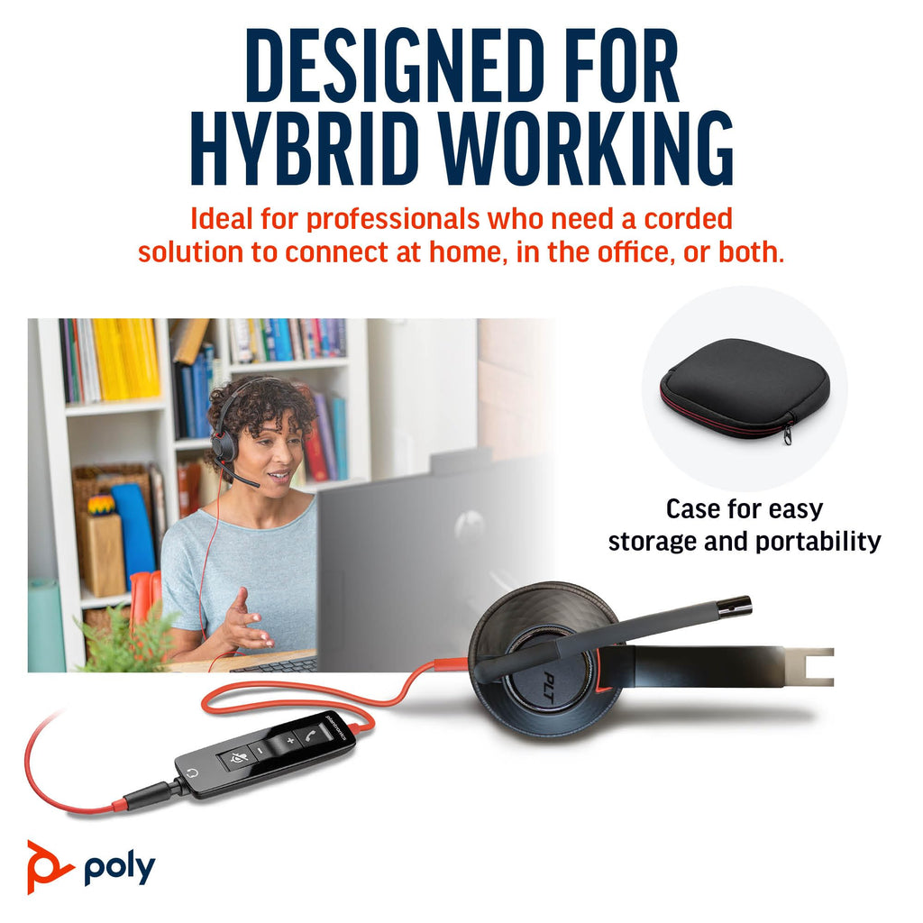 Poly Blackwire 5210 Wired Headset (Plantronics) Flexible Noise-Canceling Boom