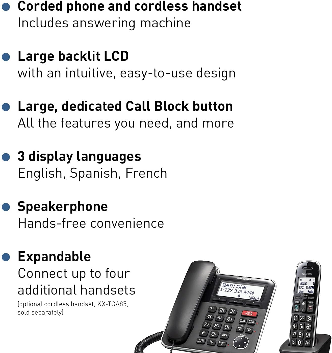 Panasonic Expandable Corded/Cordless Phone System with Answering Machine