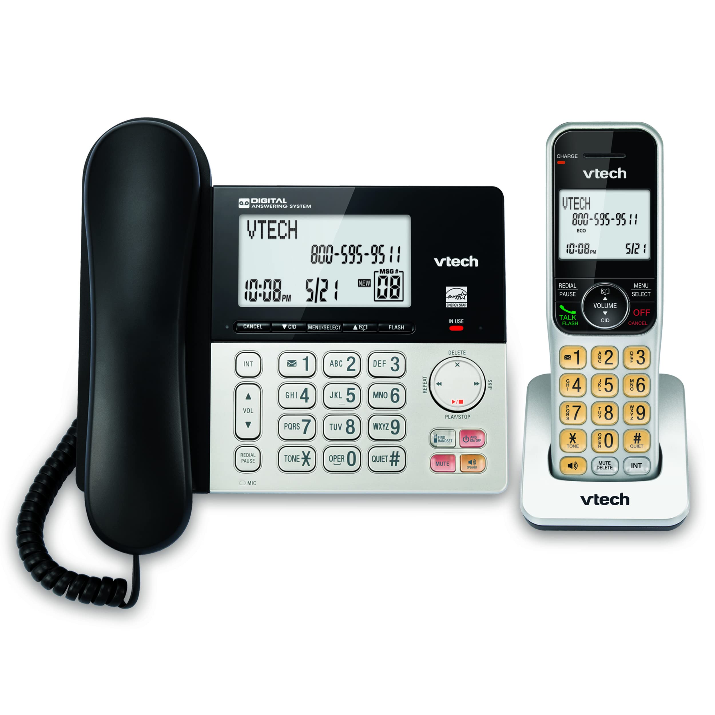 VTech VG208 DECT 6.0 Corded/Cordless Phone for Home with Answering Machine