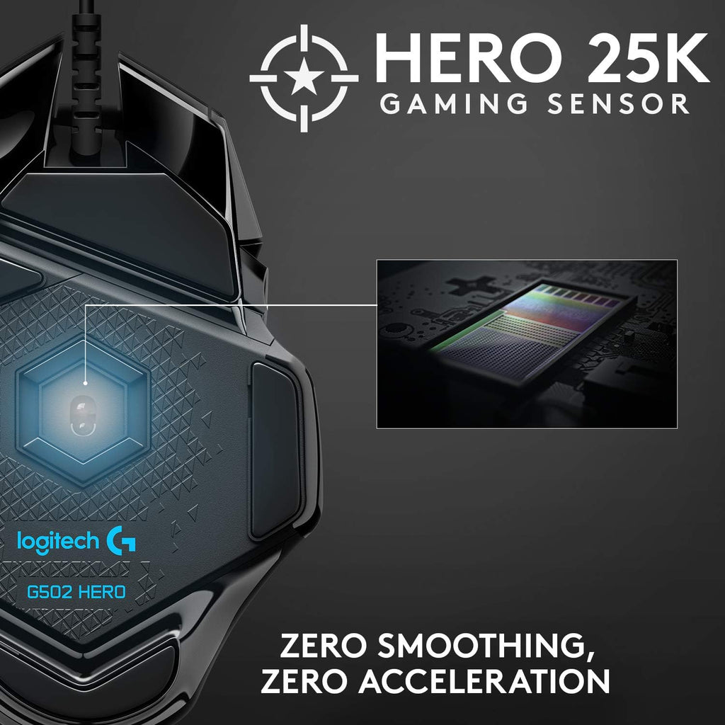 Logitech G502 Hero High Performance Wired Gaming Mouse, Hero 25K Sensor
