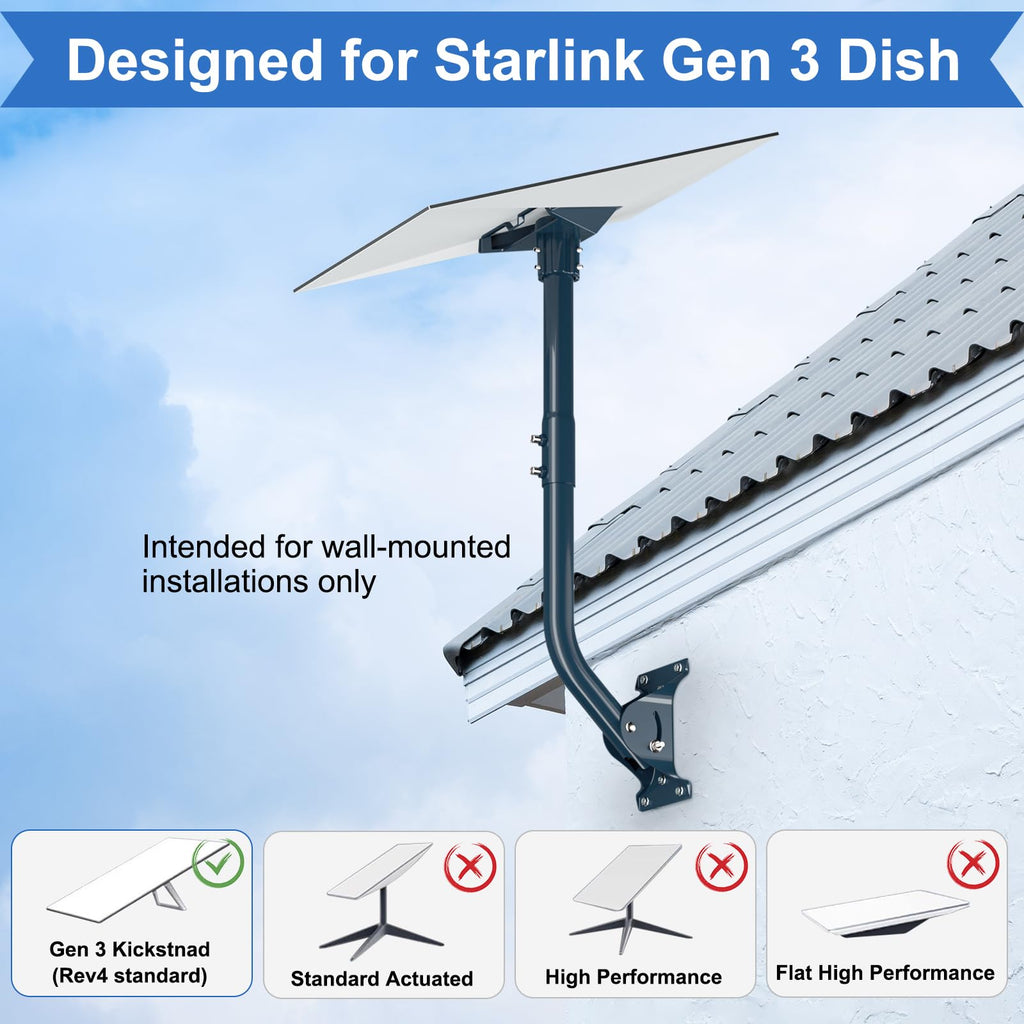 Starlink Gen 3 Mount Adapter Aluminum Alloy, 15.7" Heavy Duty Steel Pivot Pole