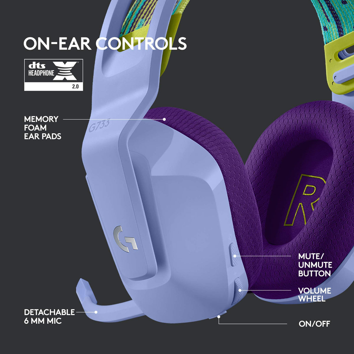 Logitech G733 Lightspeed Wireless Gaming Headset, Suspension Headband