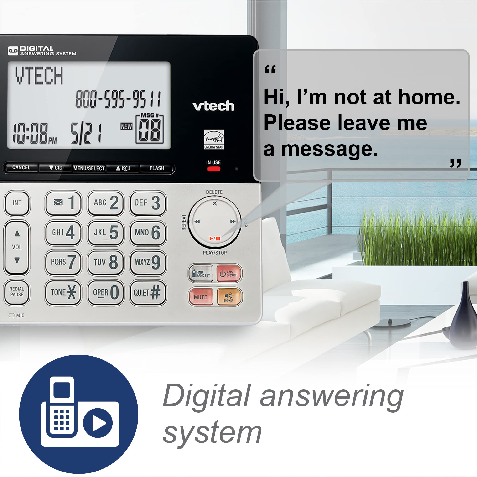 VTech VG208 DECT 6.0 Corded/Cordless Phone for Home with Answering Machine