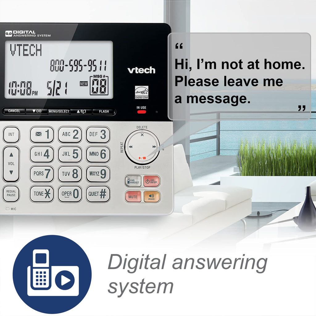 VTech VG208 DECT 6.0 Corded/Cordless Phone for Home with Answering Machine