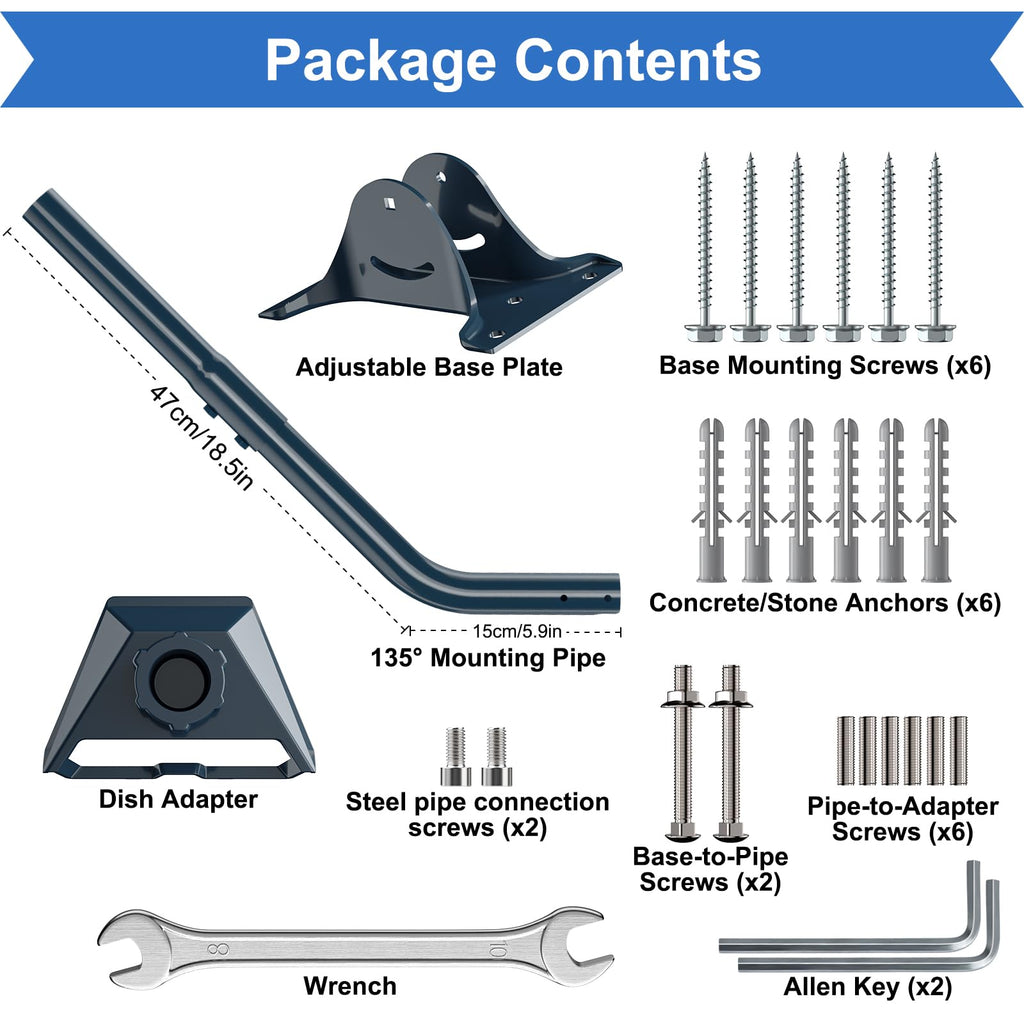Starlink Gen 3 Mount Adapter Aluminum Alloy, 15.7" Heavy Duty Steel Pivot Pole