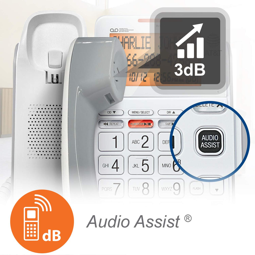 AT&T CL4940 Corded Standard Phone with Answering System and Backlit Display, White