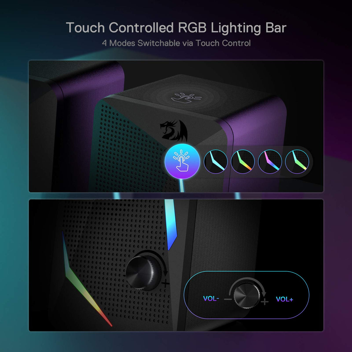 Redragon GS510 RGB Desktop Speakers, 2.0 Channel PC Computer Speaker
