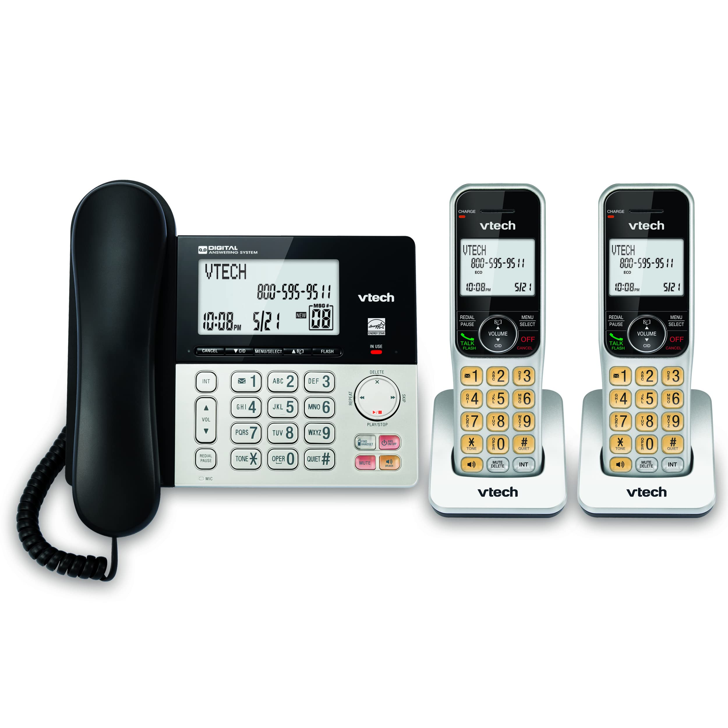 VTech VG208 DECT 6.0 Corded/Cordless Phone for Home with Answering Machine