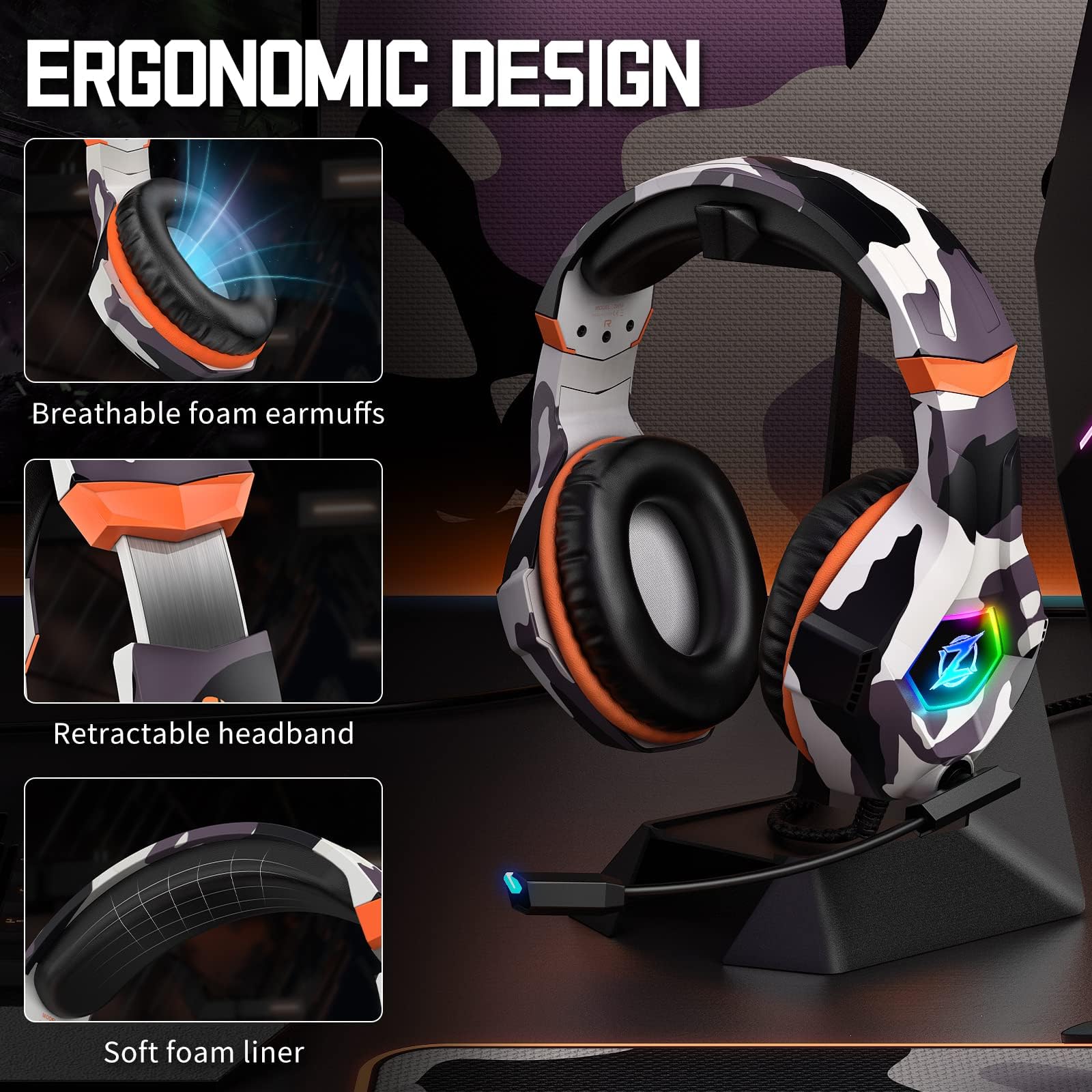 Ozeino Gaming Headset for PC, Ps4, Ps5, Xbox Headset with 7.1 Surround Sound