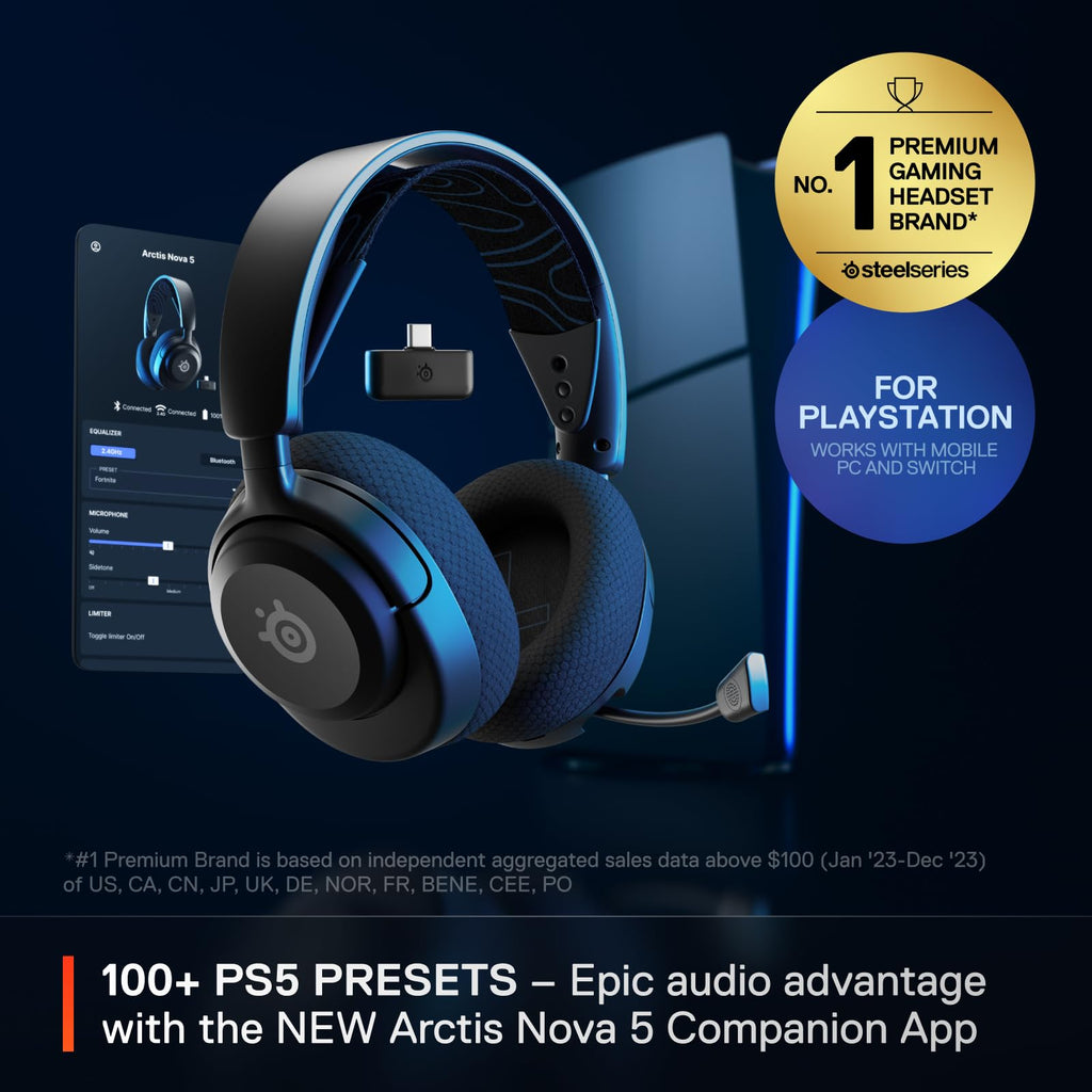 SteelSeries Arctis Nova 5P Wireless Multi-System Gaming Headset — White — Neodymium Magnetic Drivers — 100+ Audio Presets — 60 HR Battery — 2.4GHz or BT — Gen2.X Mic — PS5, PS4, PC, Switch, Mobile