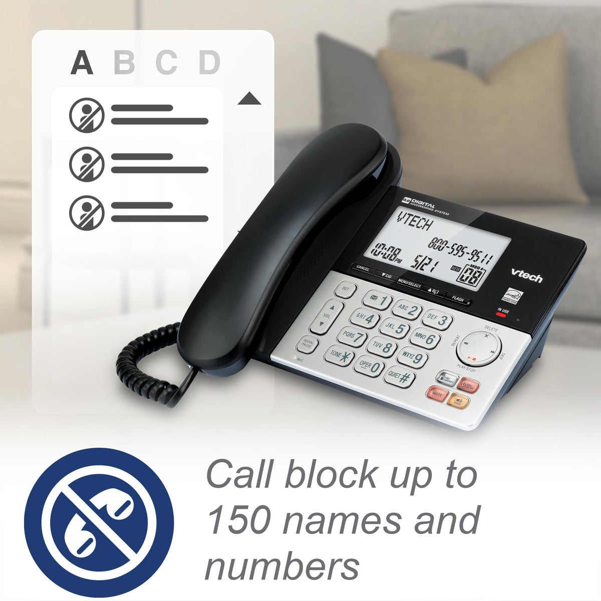 VTech VG208 DECT 6.0 Corded/Cordless Phone for Home with Answering Machine