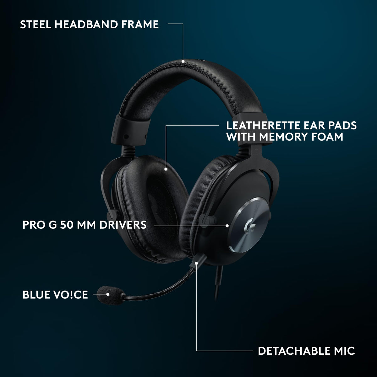Logitech G Pro X Wired Gaming Headset: Blue VO!CE Detachable Boom Mic
