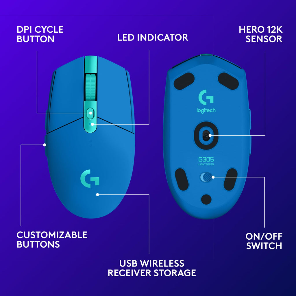 Logitech G305 Lightspeed Wireless Gaming Mouse, Hero Sensor