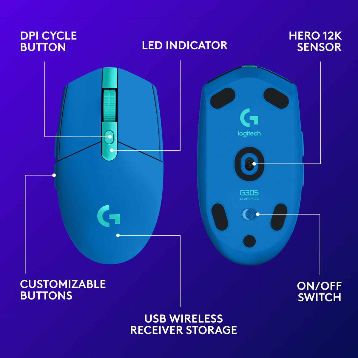 Logitech G305 Lightspeed Wireless Gaming Mouse, Hero Sensor