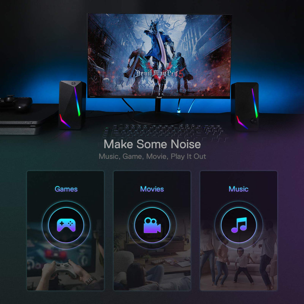 Redragon GS510 RGB Desktop Speakers, 2.0 Channel PC Computer Speaker