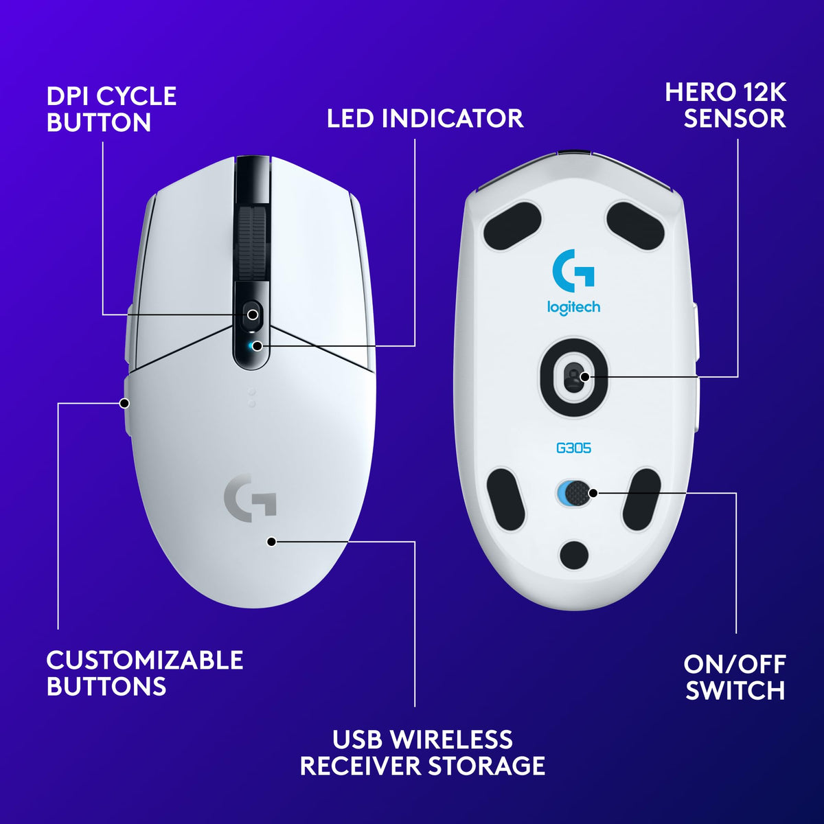 Logitech G305 Lightspeed Wireless Gaming Mouse, Hero Sensor