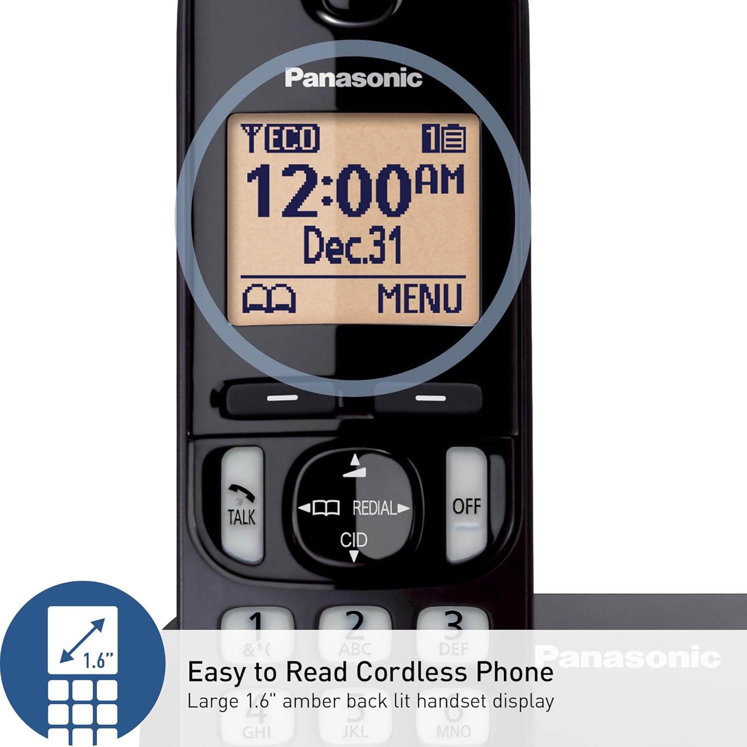 Panasonic Cordless Phone, 1.6" Backlit Display, Call Block, Speakerphone
