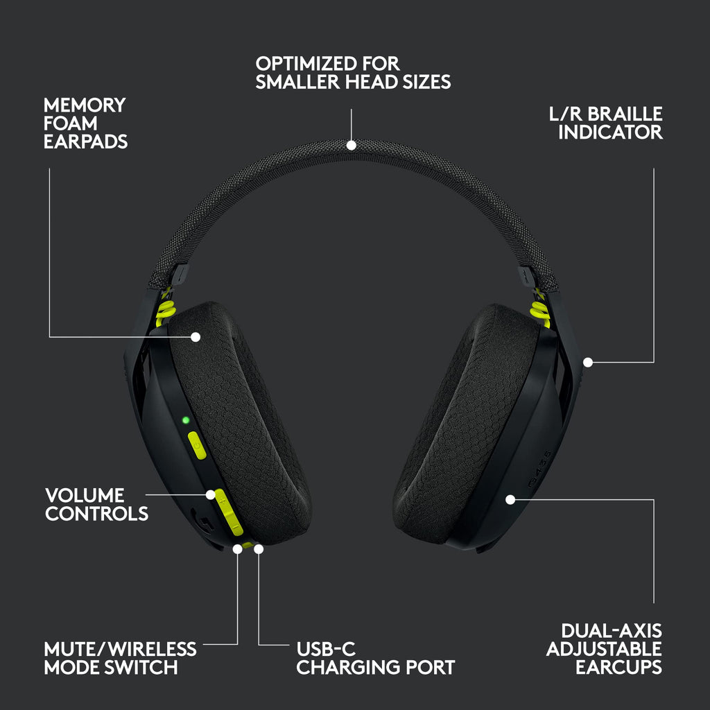 Logitech G435 Lightspeed & Bluetooth Wireless Gaming Headset - Lightweight Over-Ear
