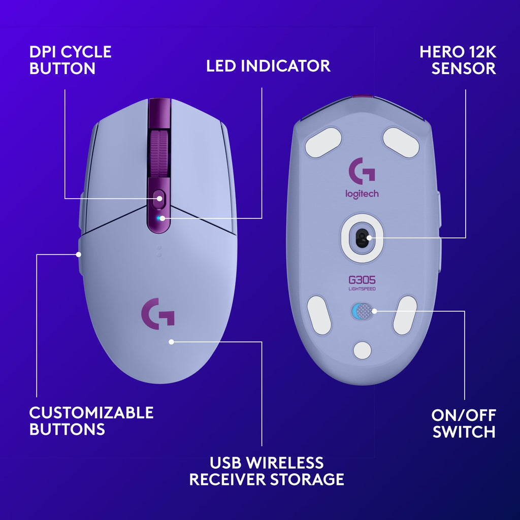 Logitech G305 Lightspeed Wireless Gaming Mouse, Hero Sensor