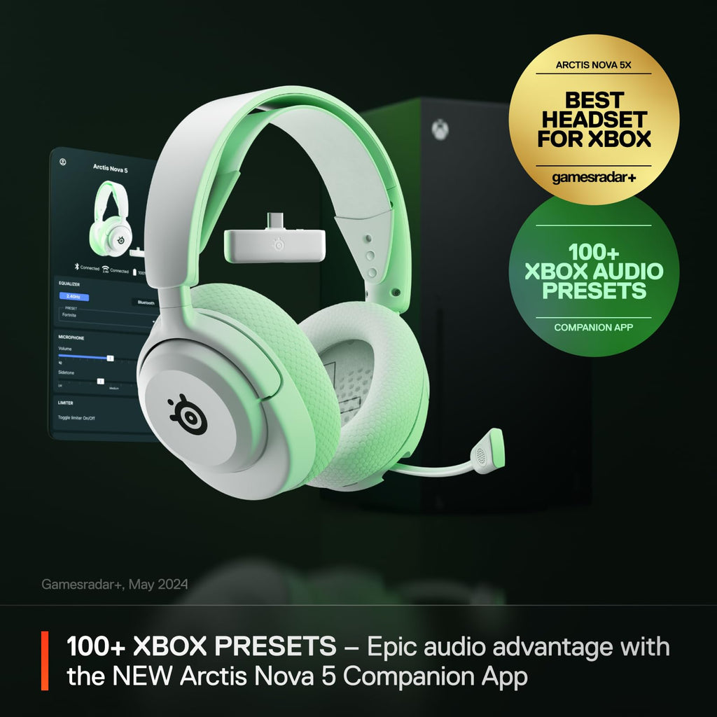 SteelSeries Arctis Nova 5P Wireless Multi-System Gaming Headset — White — Neodymium Magnetic Drivers — 100+ Audio Presets — 60 HR Battery — 2.4GHz or BT — Gen2.X Mic — PS5, PS4, PC, Switch, Mobile