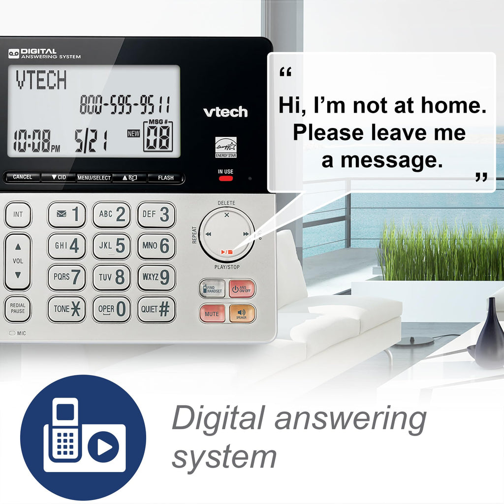 VTech VG208 DECT 6.0 Corded/Cordless Phone for Home with Answering Machine