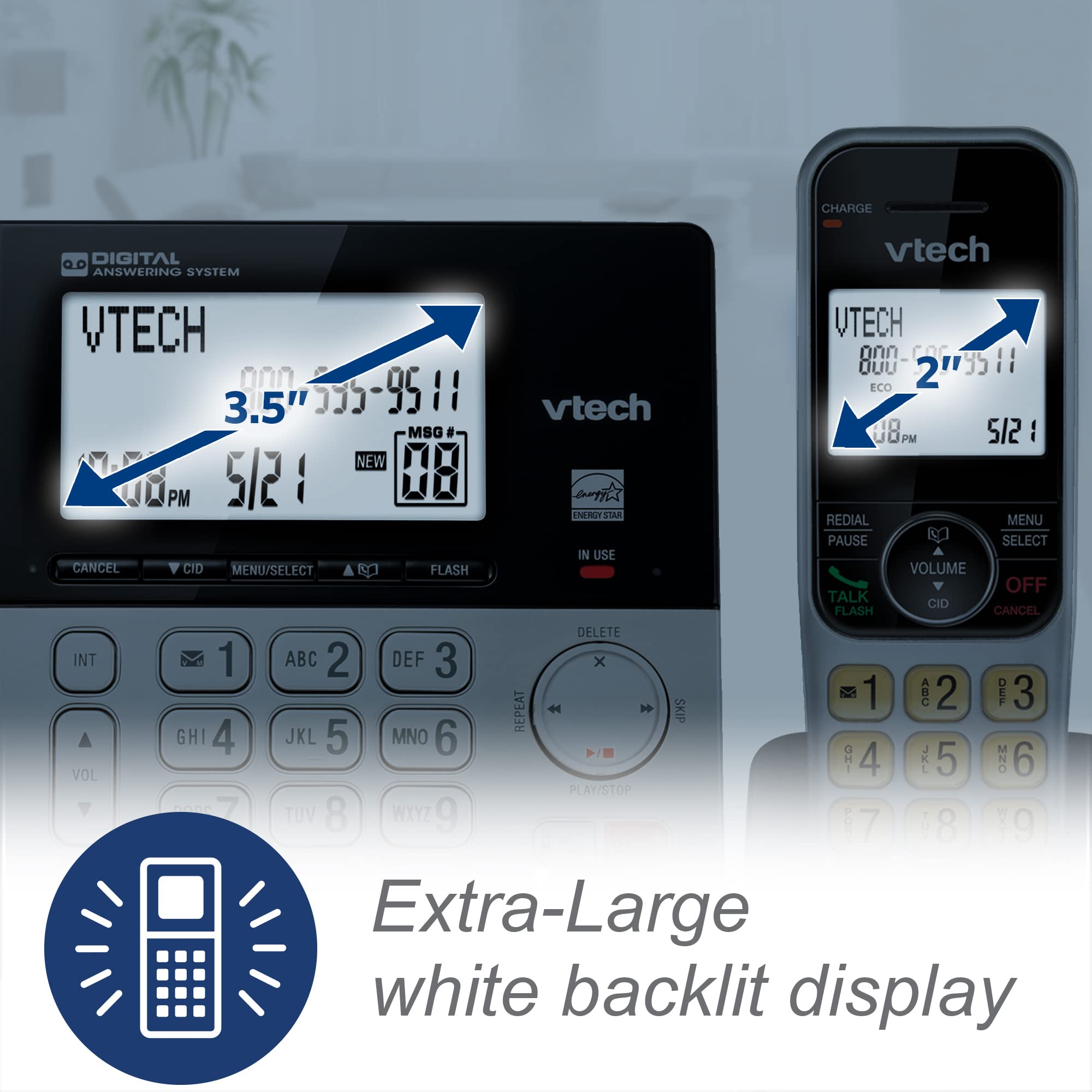 VTech VG208 DECT 6.0 Corded/Cordless Phone for Home with Answering Machine