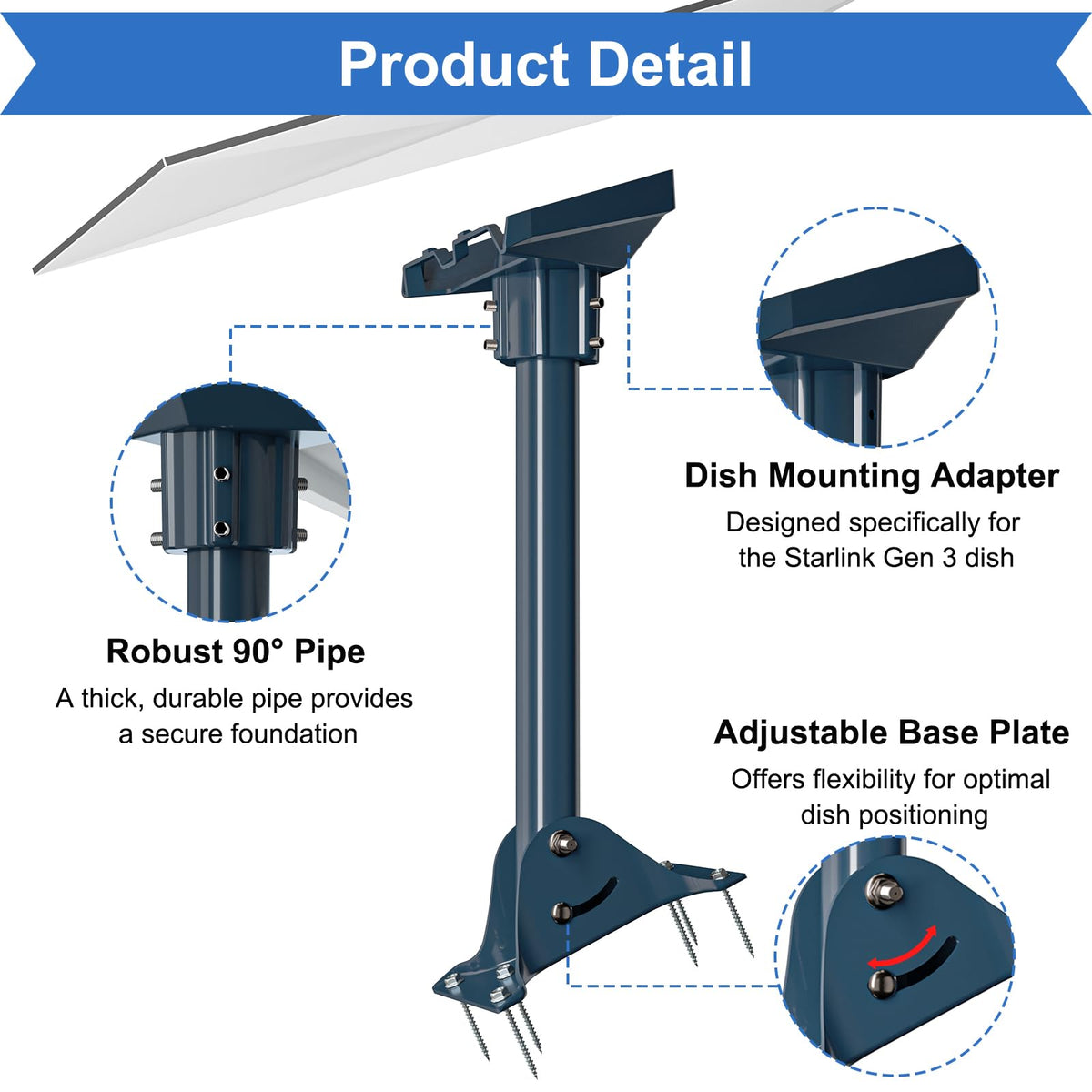 Starlink Gen 3 Mount Adapter Aluminum Alloy, 15.7" Heavy Duty Steel Pivot Pole