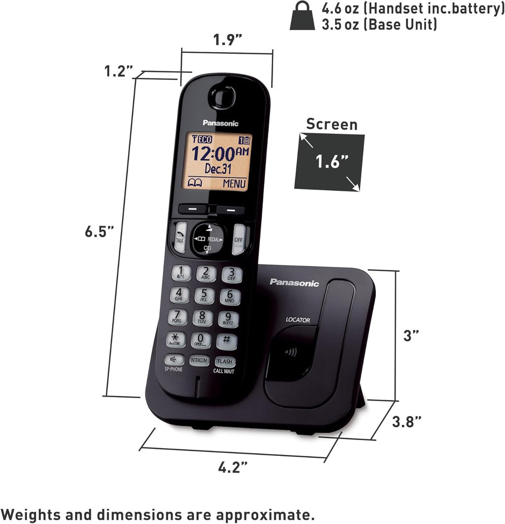 Panasonic Cordless Phone, 1.6" Backlit Display, Call Block, Speakerphone