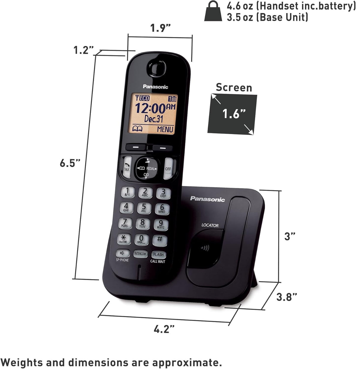 Panasonic Cordless Phone, 1.6" Backlit Display, Call Block, Speakerphone