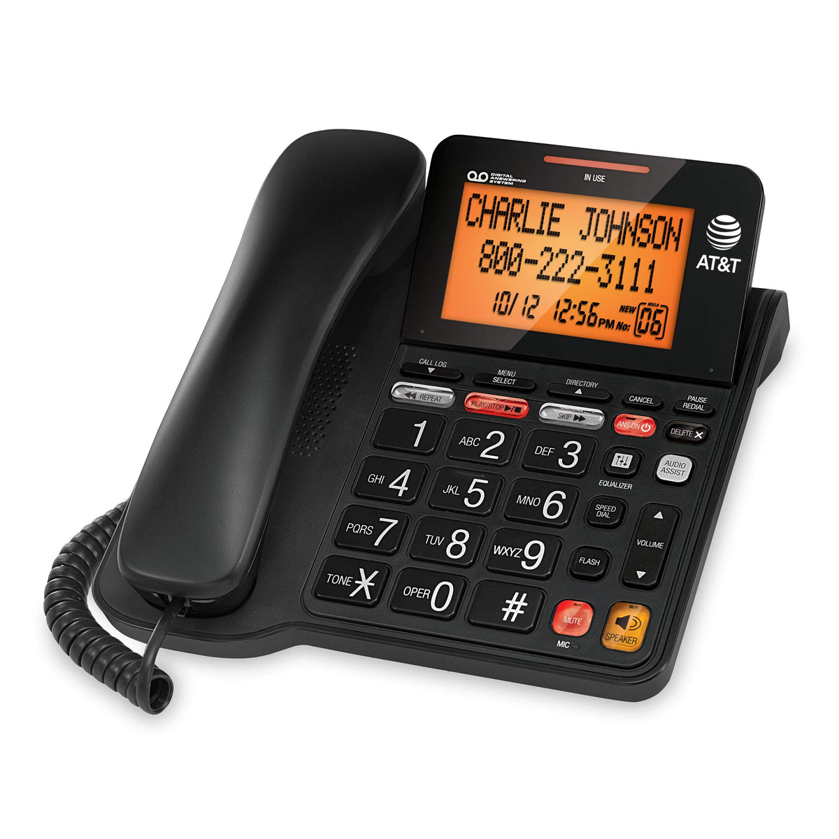 AT&T CL4940 Corded Standard Phone with Answering System and Backlit Display, White