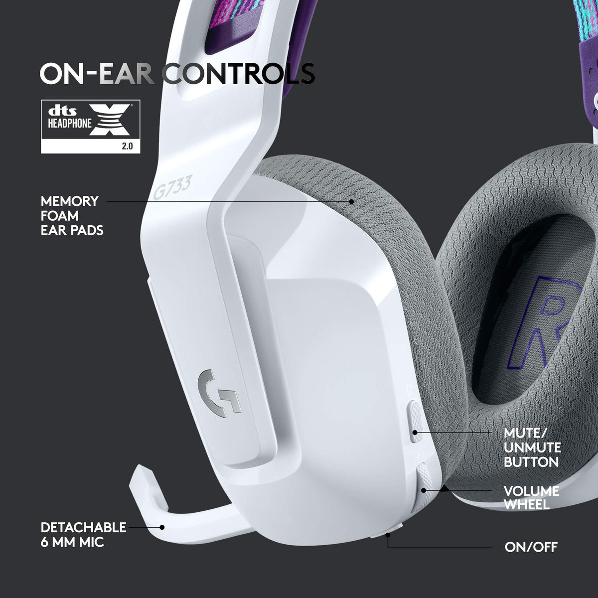 Logitech G733 Lightspeed Wireless Gaming Headset, Suspension Headband