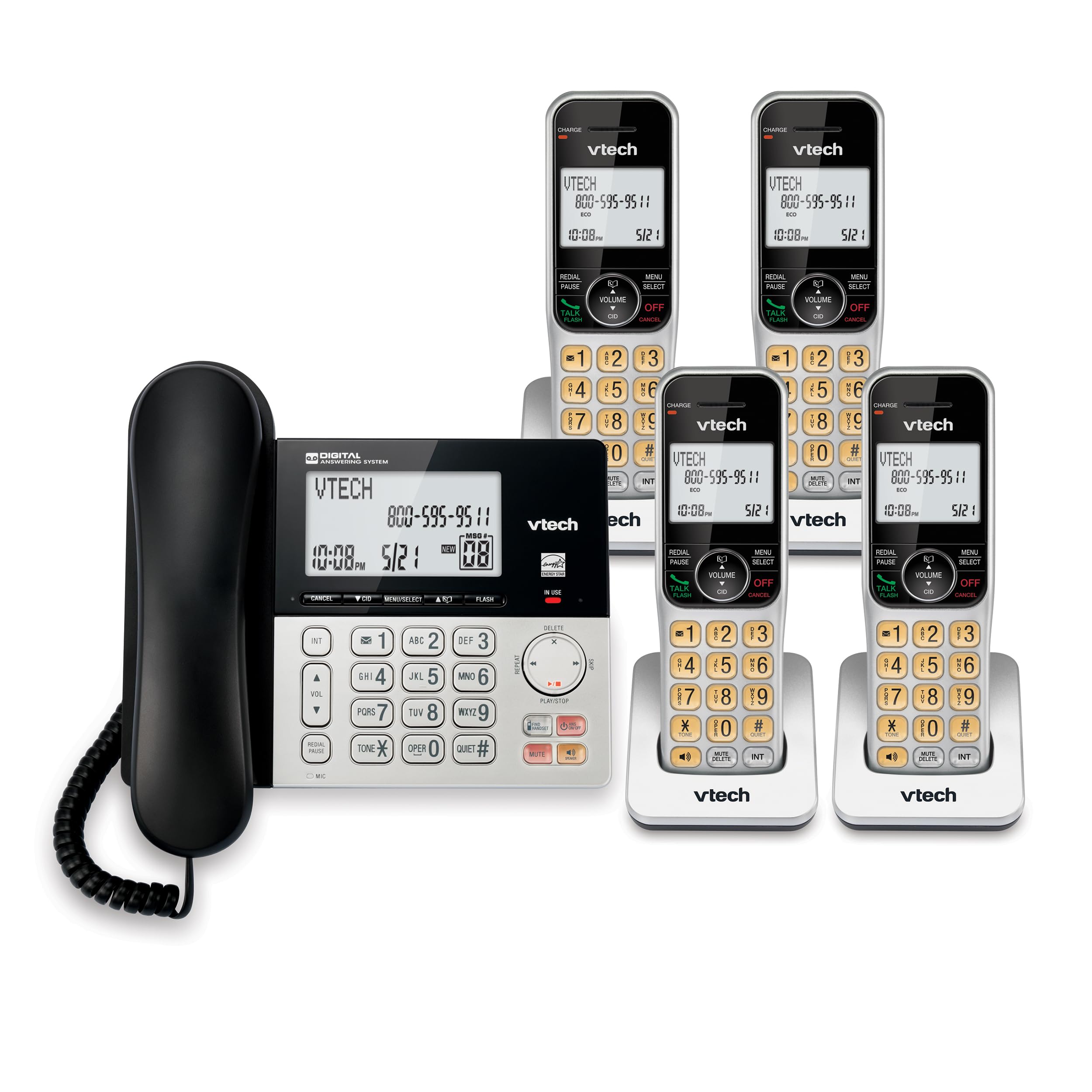 VTech VG208 DECT 6.0 Corded/Cordless Phone for Home with Answering Machine
