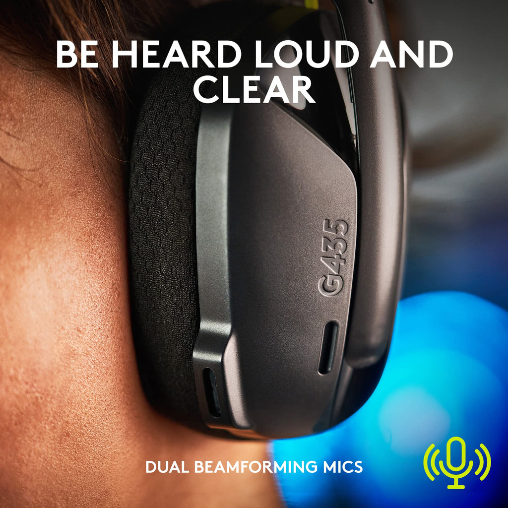 Logitech G435 Lightspeed & Bluetooth Wireless Gaming Headset - Lightweight Over-Ear