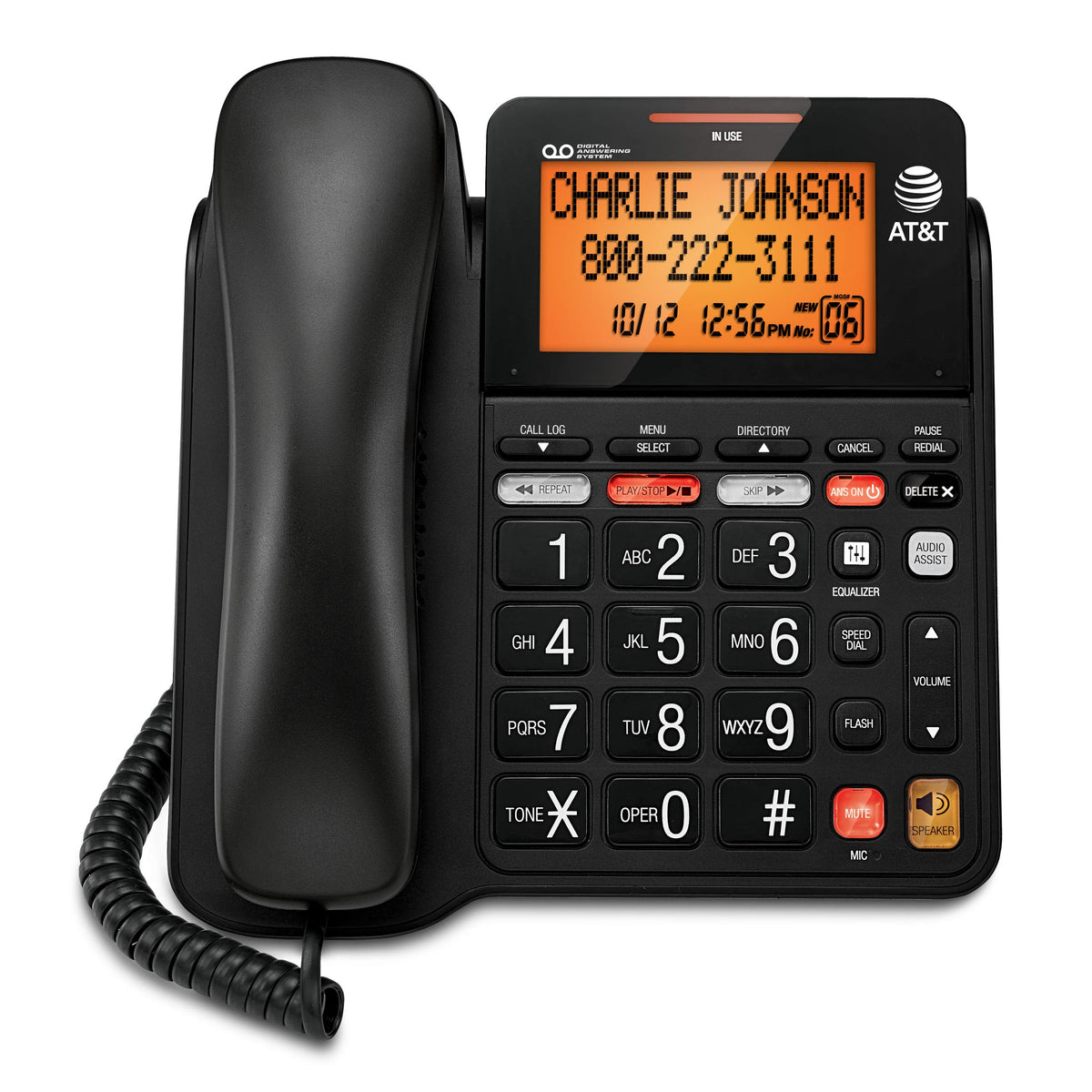 AT&T CL4940 Corded Standard Phone with Answering System and Backlit Display, White